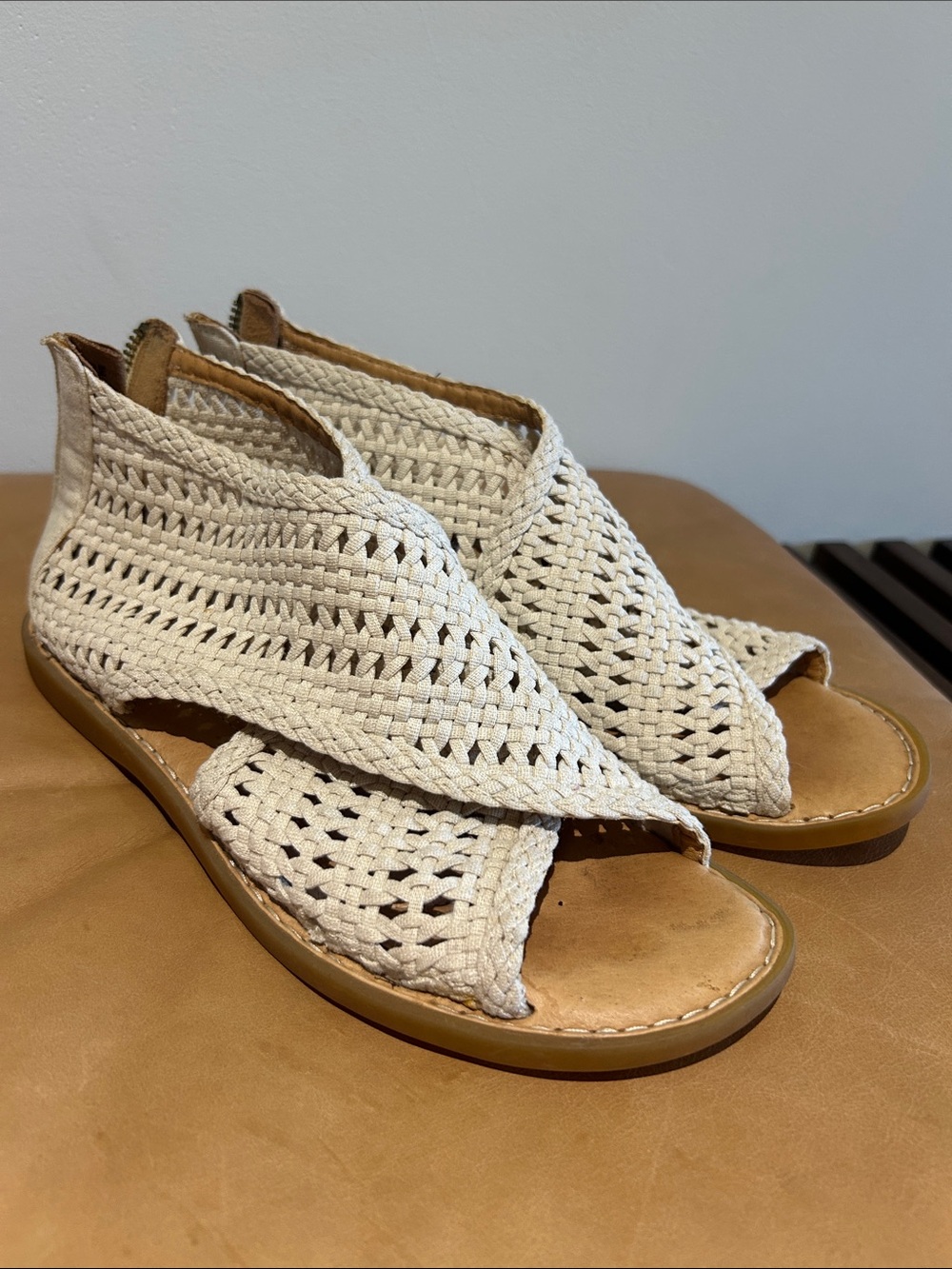 Born Woven Open-Toe Sandals in Cream/Tan
